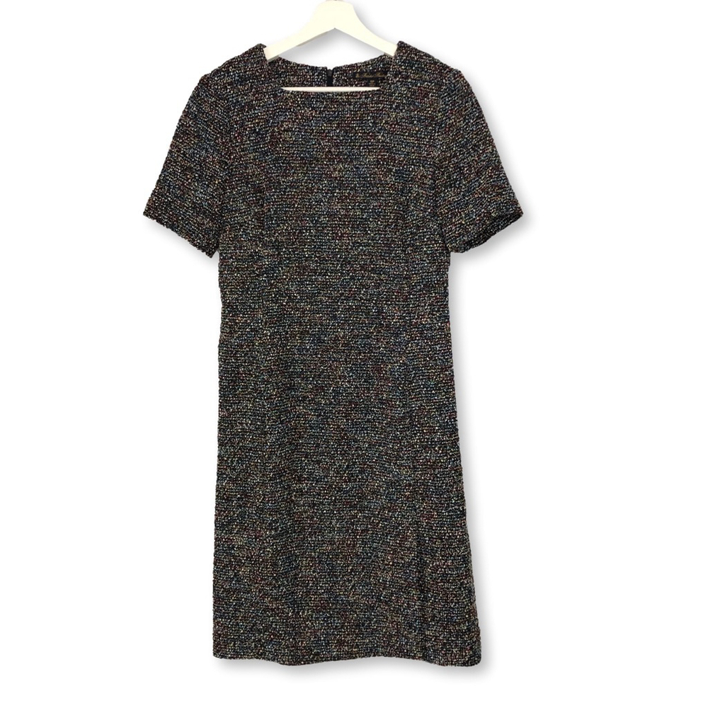 Brooks Brothers Black Multicolor Tweed Sheath Dress Petite 10